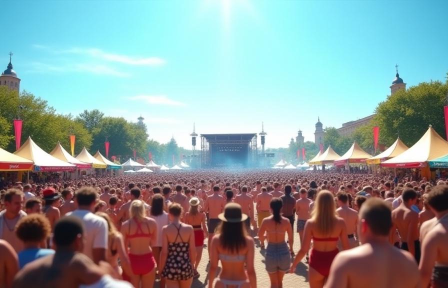 Outdoor festival with perfect weather conditions